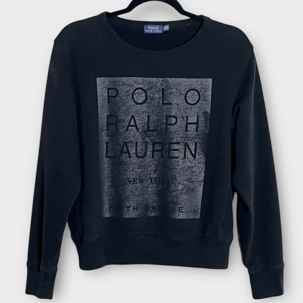 POLO RALPH LAUREN black graphic crewneck sweatshirt size large casual preppy - Picture 2 of 5